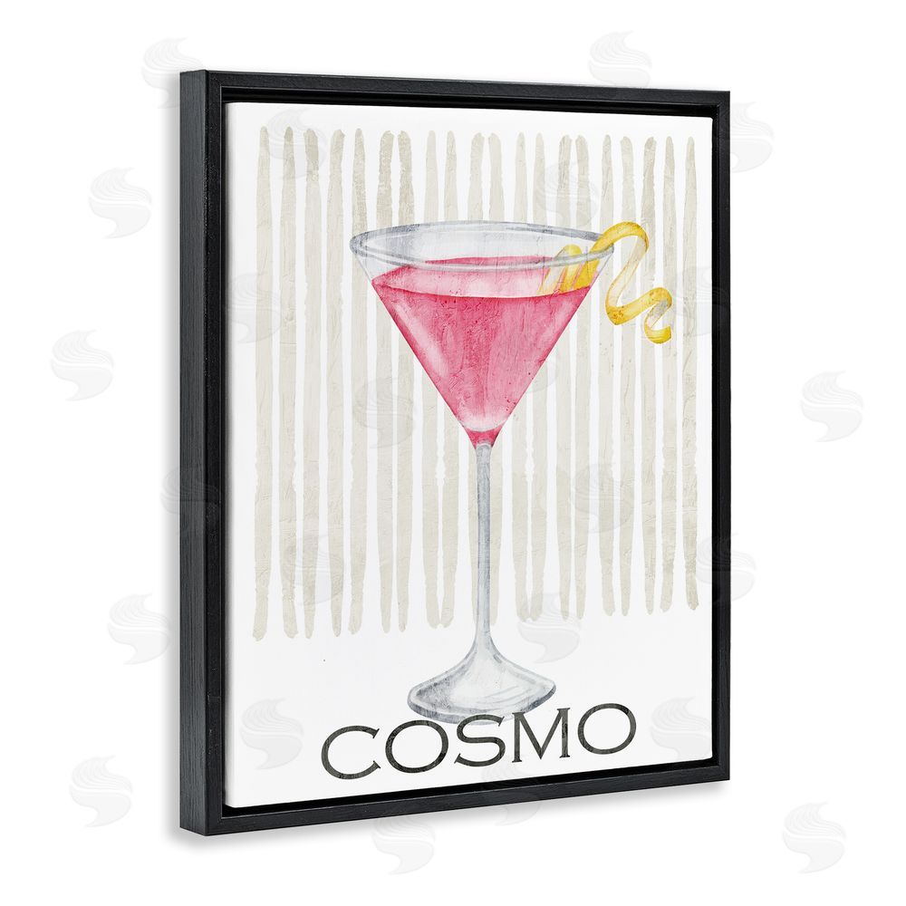 Kim Allen Pink Cosmo on Stripes Black Floating Frame Canvas Wall Art Print