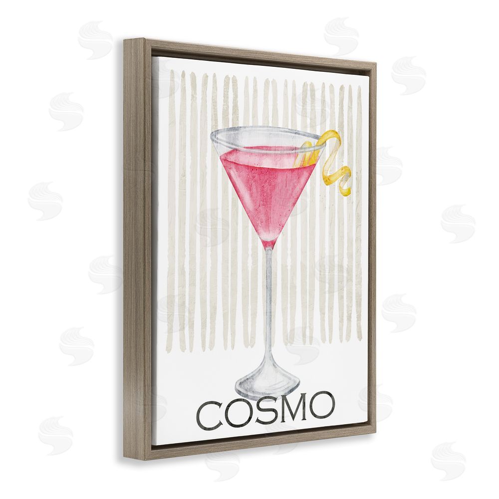 Kim Allen Pink Cosmo on Stripes Brown Floating Frame Canvas Wall Art Print