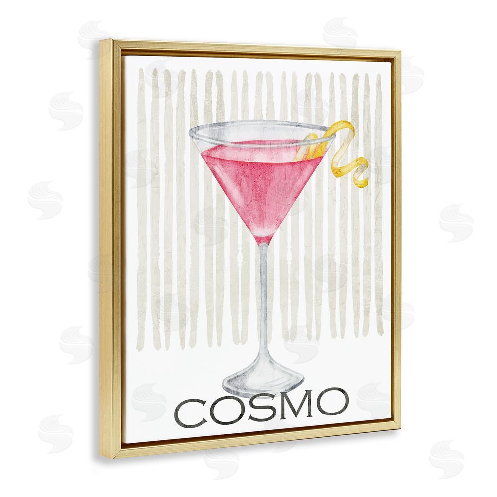 Kim Allen Pink Cosmo on Stripes Gold Floating Frame Canvas Wall Art Print
