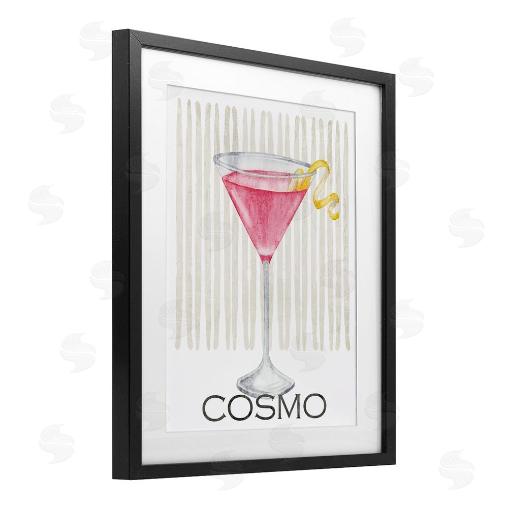 Kim Allen Pink Cosmo on Stripes Black Framed Print Under Glass Wall Art