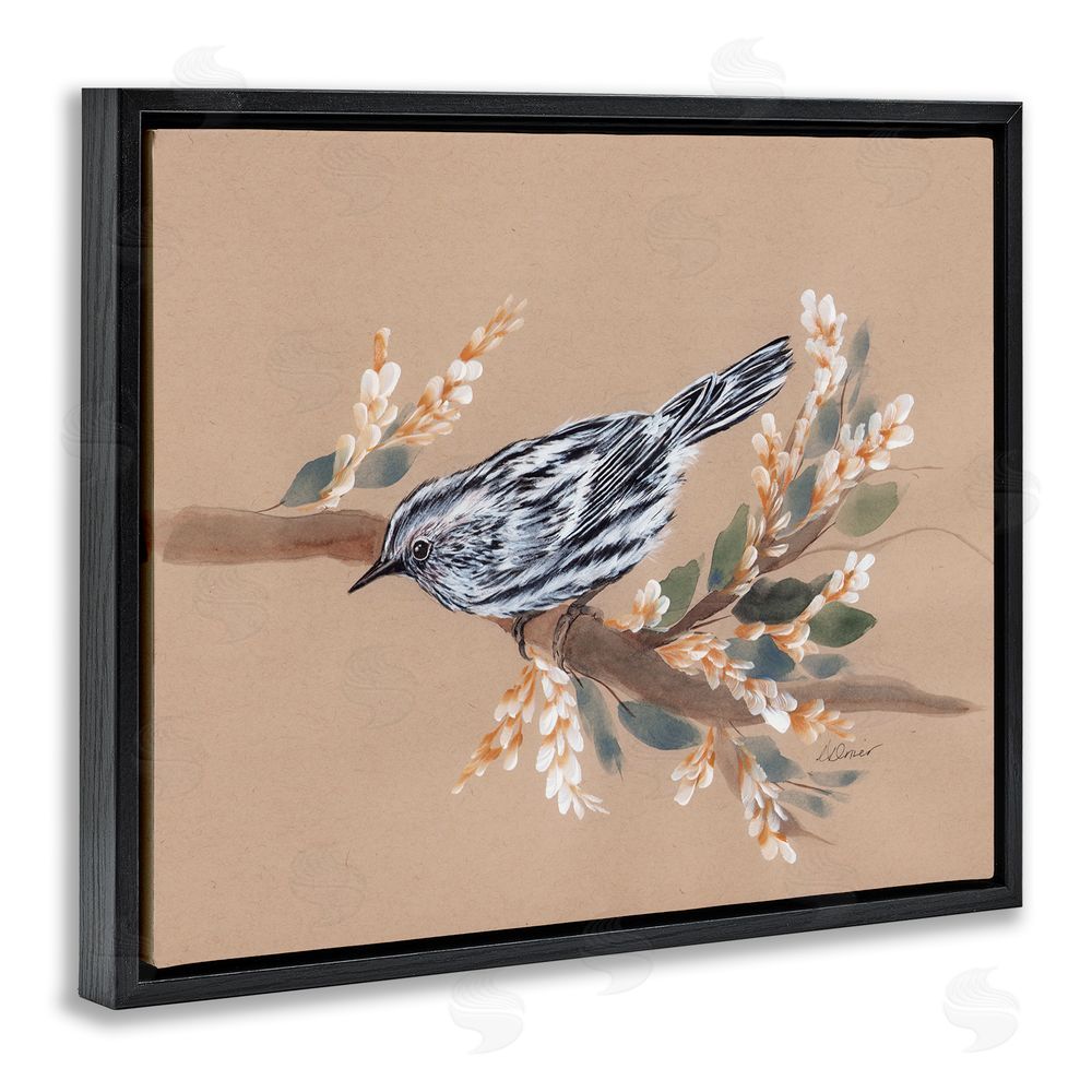 Cady Driver Bird on Delicate Branch Black Floating Frame Canvas Wall Art Print