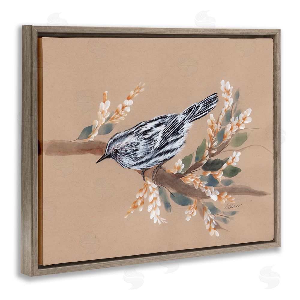 Cady Driver Bird on Delicate Branch Brown Floating Frame Canvas Wall Art Print