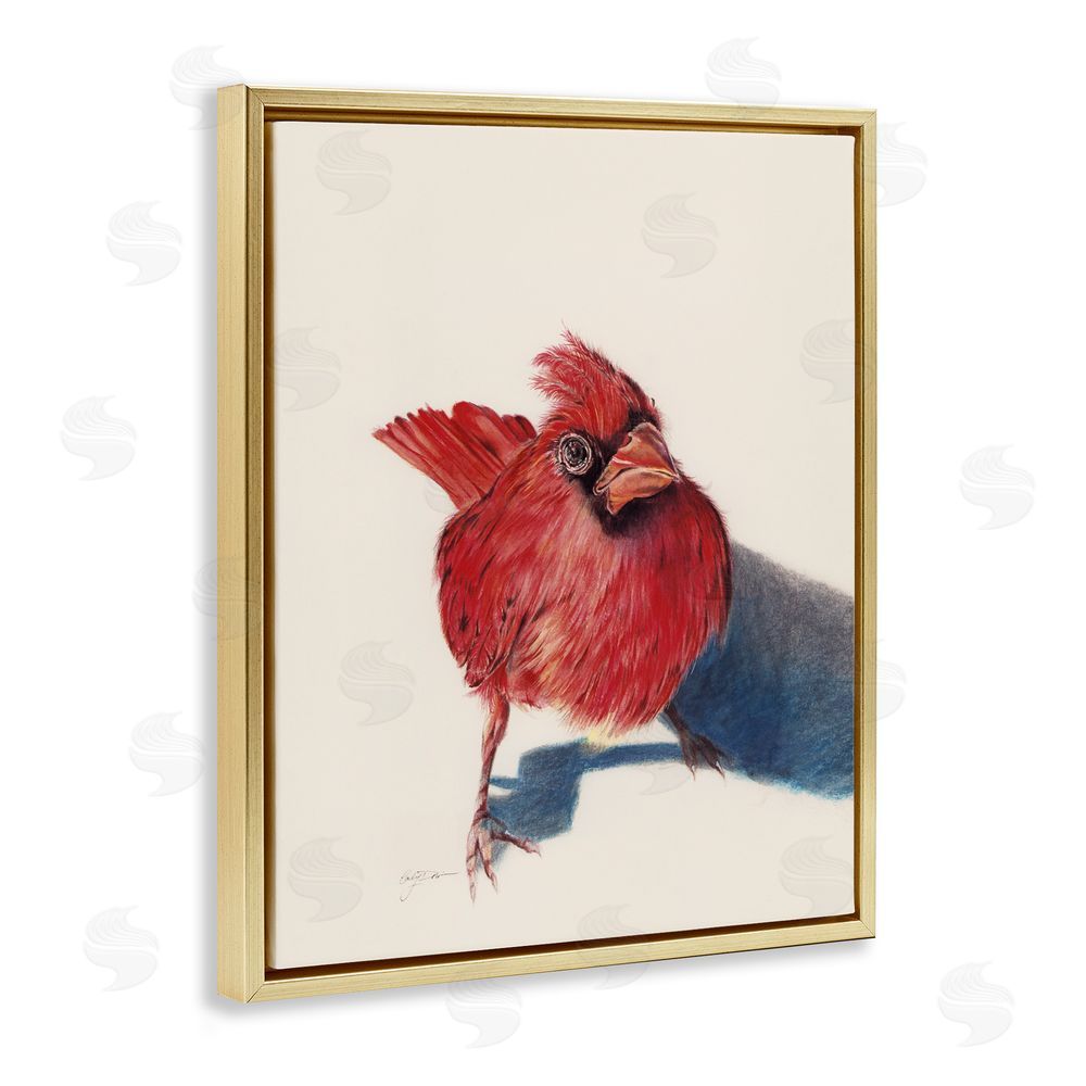 Cady Driver Standing Cardinal Bird Gold Floating Frame Canvas Wall Art Print