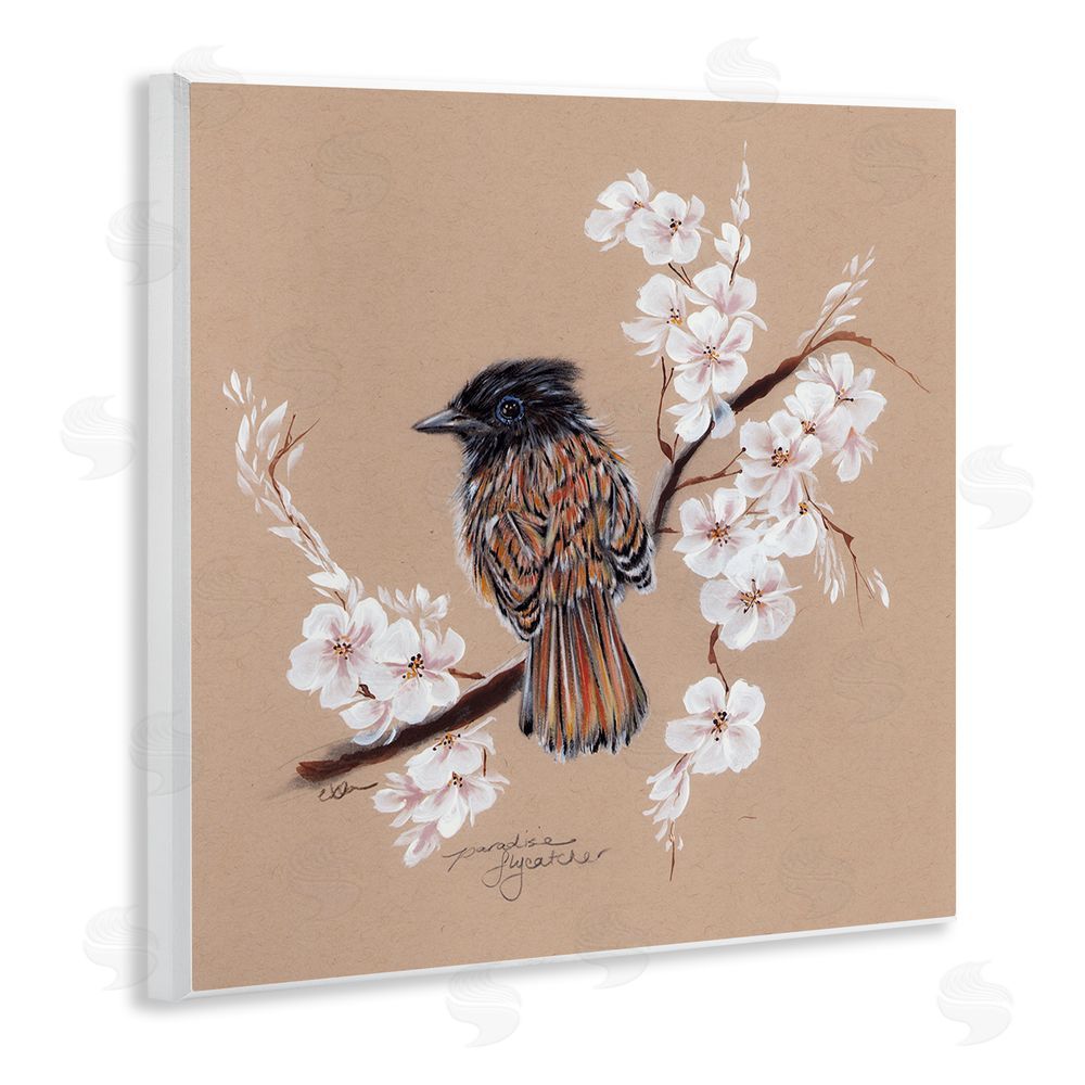 Cady Driver Perched Bird Neutral Apple Blossoms Wall Plaque Art Print