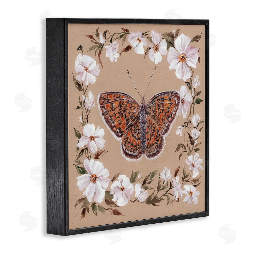 Cady Driver Vintage Butterfly with Blossom Border Black Framed Giclee Wall Art Print