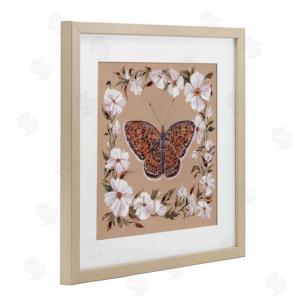 Cady Driver Vintage Butterfly with Blossom Border Birch Framed Print Under Glass with White Mat Wall Art
