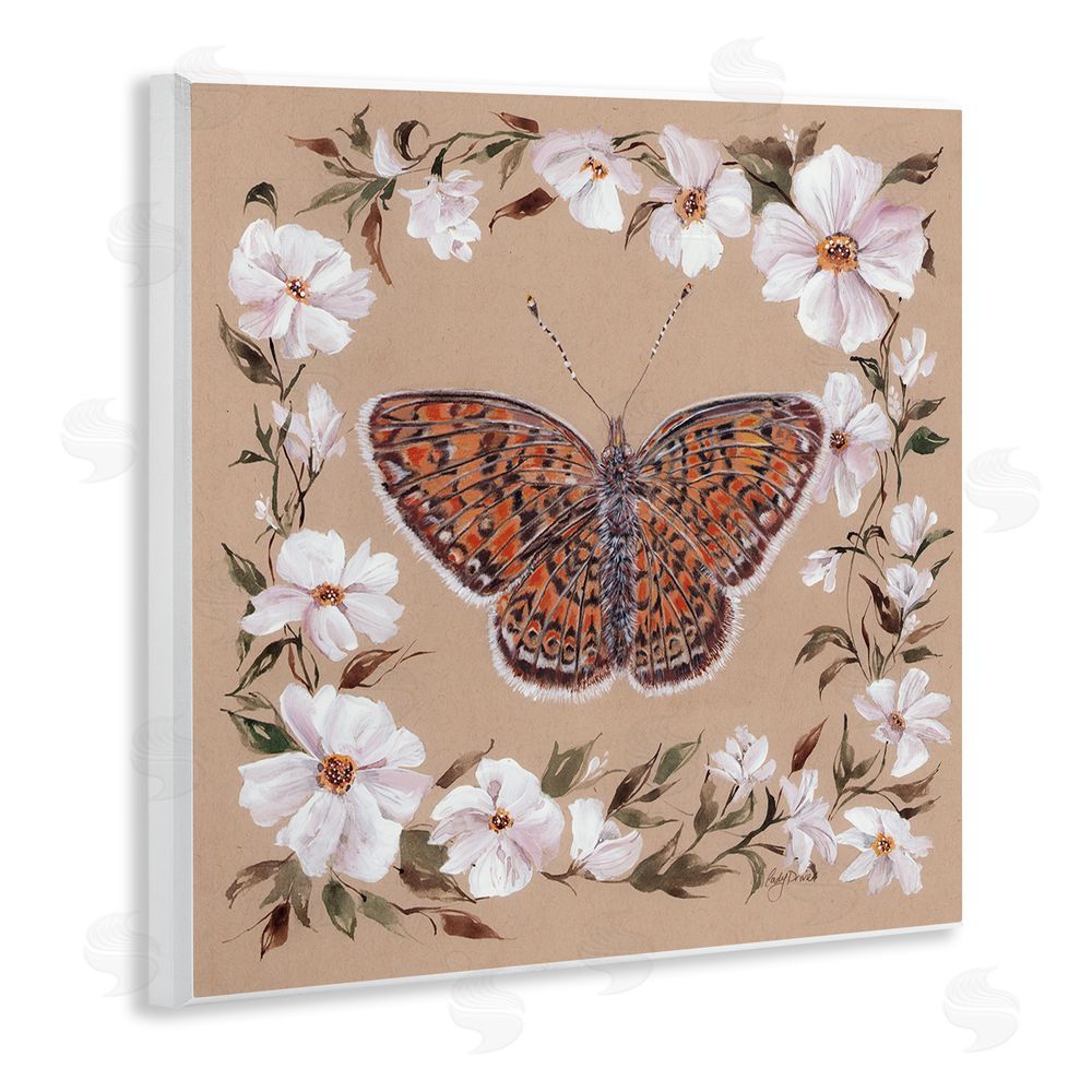 Cady Driver Vintage Butterfly with Blossom Border Wall Plaque Art Print