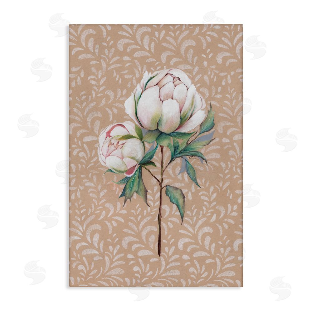 Cady Driver Peony Sprouts over Leaf Pattern Canvas Wall Art Print