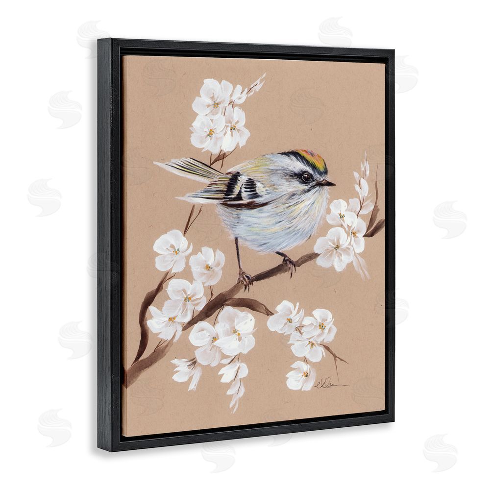 Cady Driver Apple Blossom Branch with Bird Black Floating Frame Canvas Wall Art Print