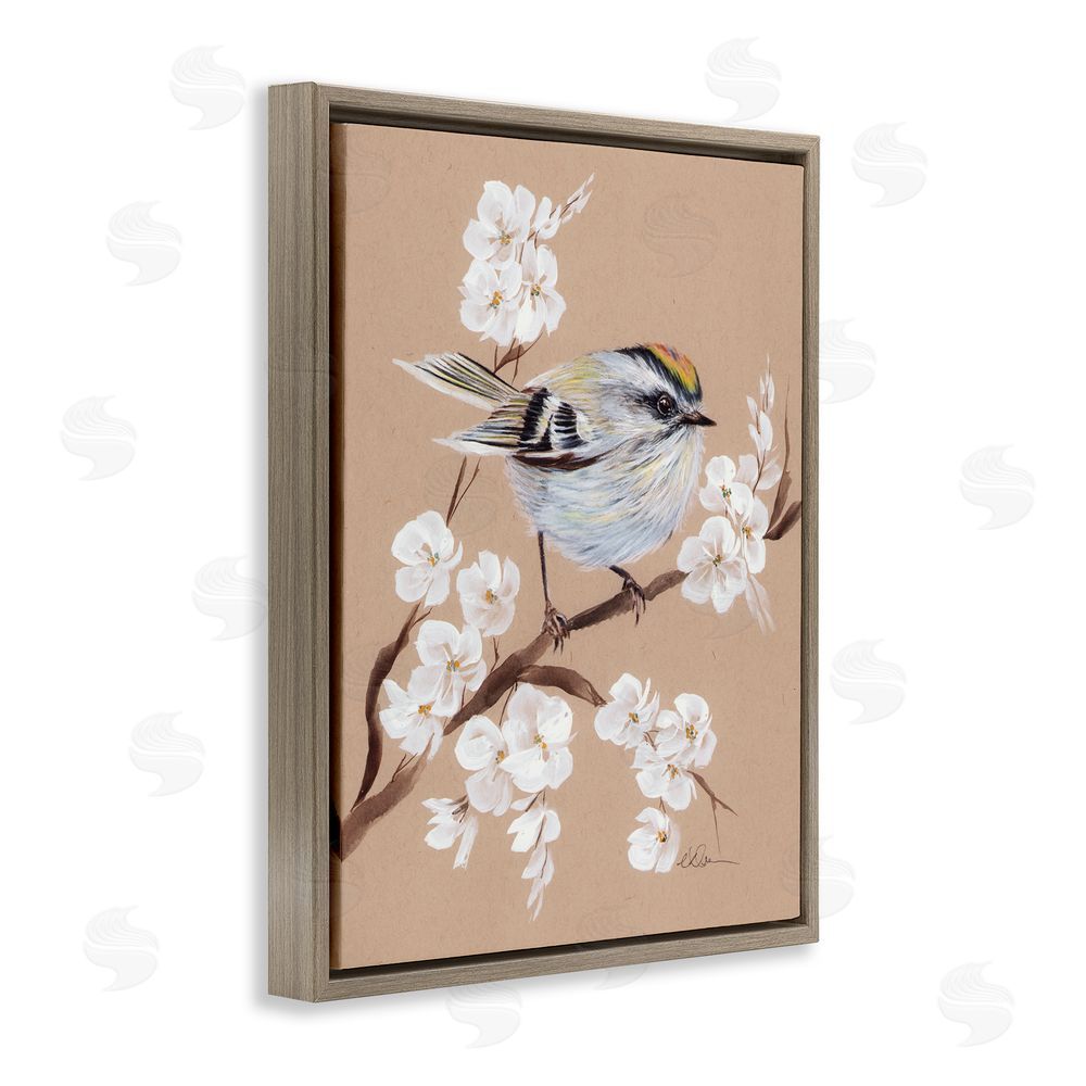 Cady Driver Apple Blossom Branch with Bird Brown Floating Frame Canvas Wall Art Print