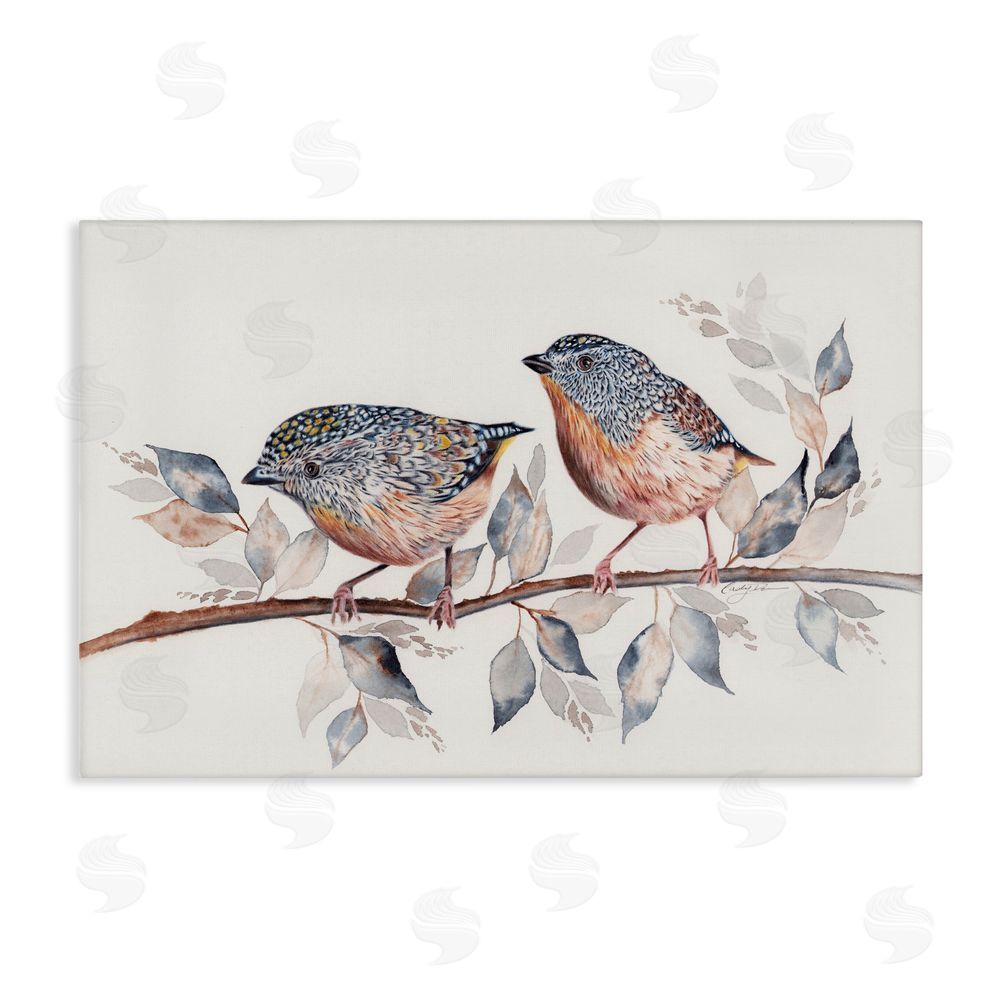 Cady Driver Speckled Bird Pair on Branch Canvas Wall Art Print