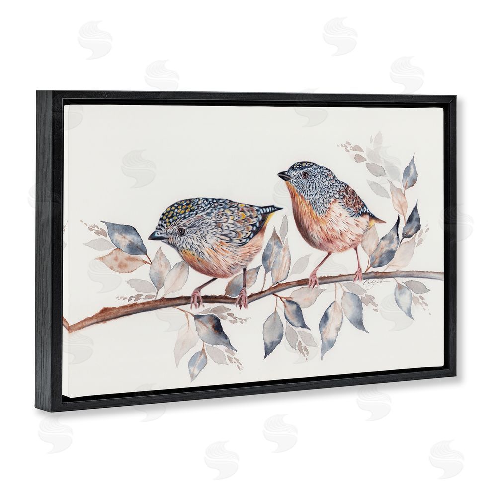 Cady Driver Speckled Bird Pair on Branch Black Floating Frame Canvas Wall Art Print