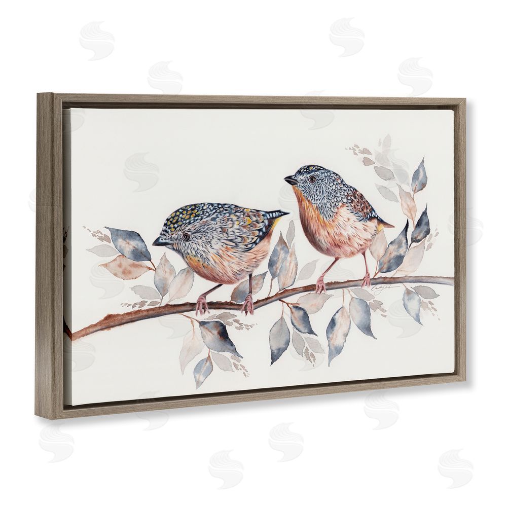 Cady Driver Speckled Bird Pair on Branch Brown Floating Frame Canvas Wall Art Print