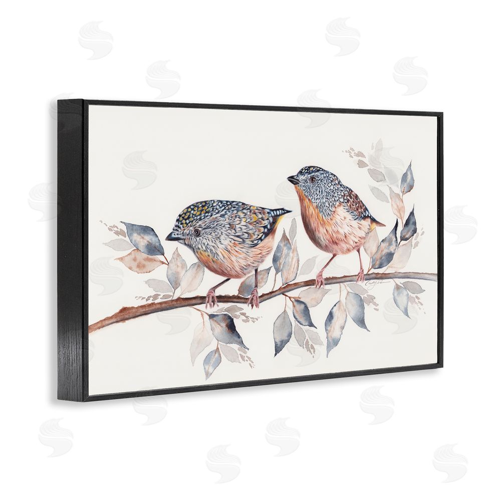 Cady Driver Speckled Bird Pair on Branch Black Framed Giclee Wall Art Print