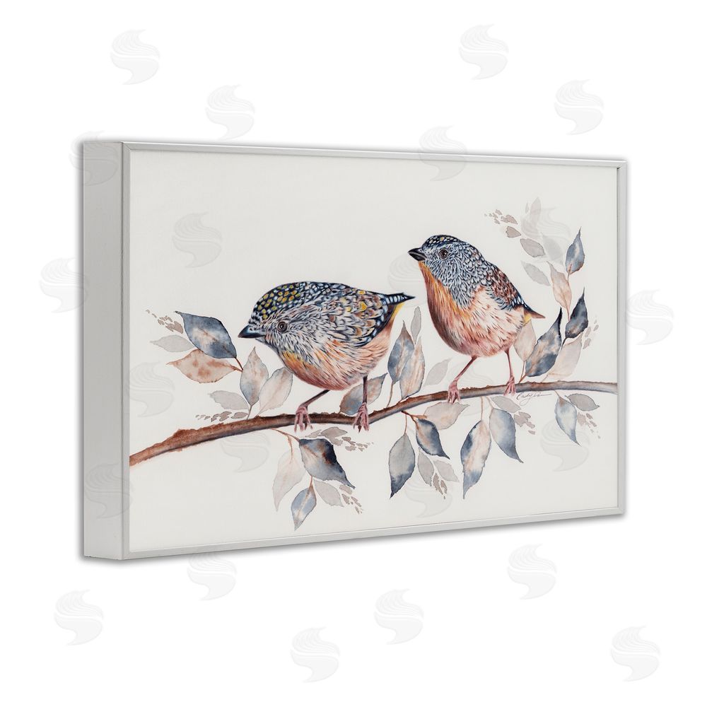 Cady Driver Speckled Bird Pair on Branch White Framed Giclee Wall Art Print