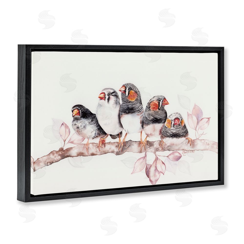 Cady Driver Five Birds on Branch Black Floating Frame Canvas Wall Art Print