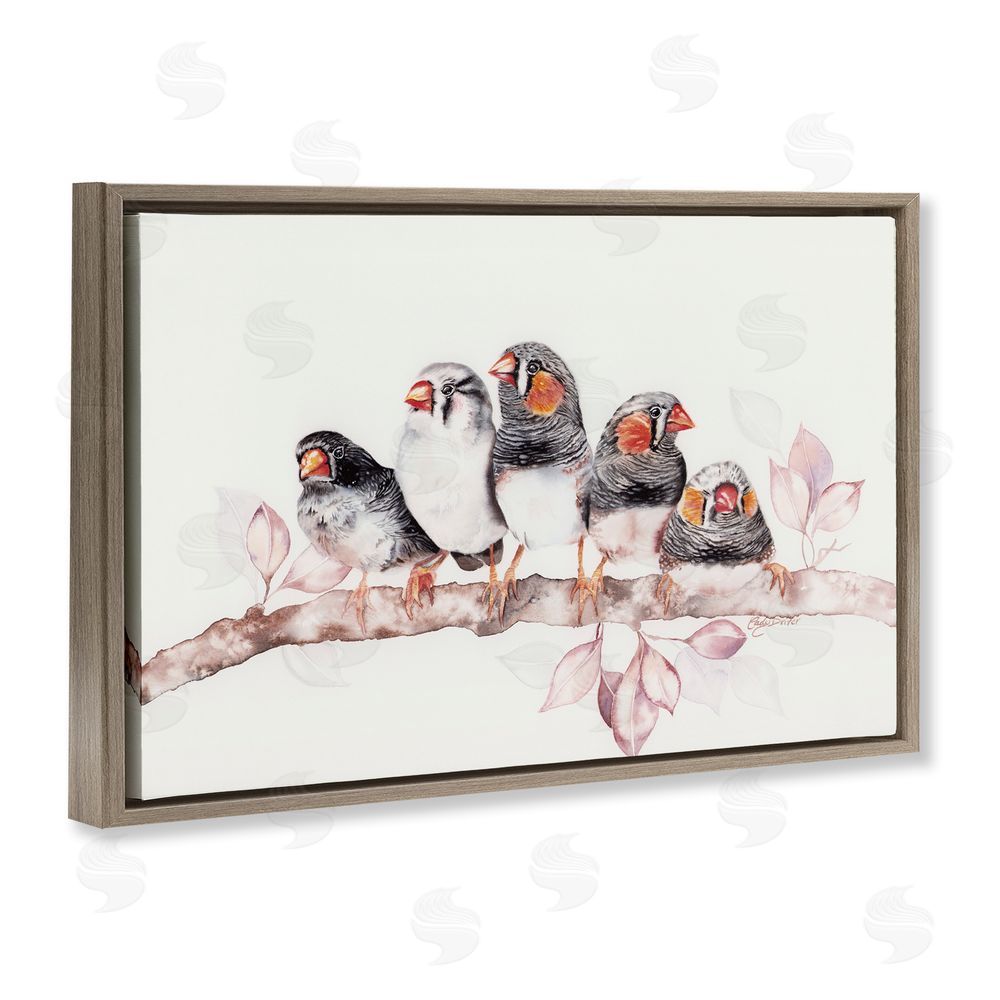 Cady Driver Five Birds on Branch Brown Floating Frame Canvas Wall Art Print