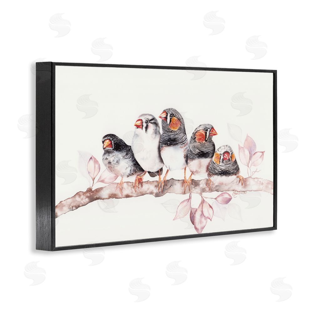 Cady Driver Five Birds on Branch Black Framed Giclee Wall Art Print