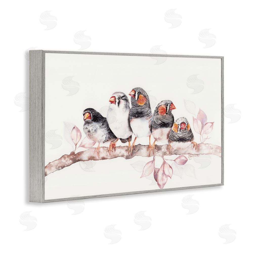 Cady Driver Five Birds on Branch Gray Framed Giclee Wall Art Print