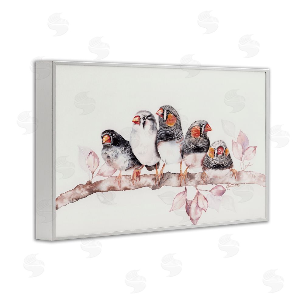 Cady Driver Five Birds on Branch White Framed Giclee Wall Art Print