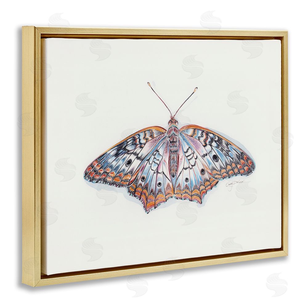 Cady Driver Delicate Moth with Detailed Pattern Gold Floating Frame Canvas Wall Art Print