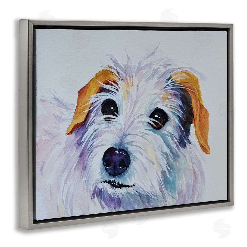 Tatiana Roberts White Terrier Dog Portrait Gray Floating Frame Canvas Wall Art Print