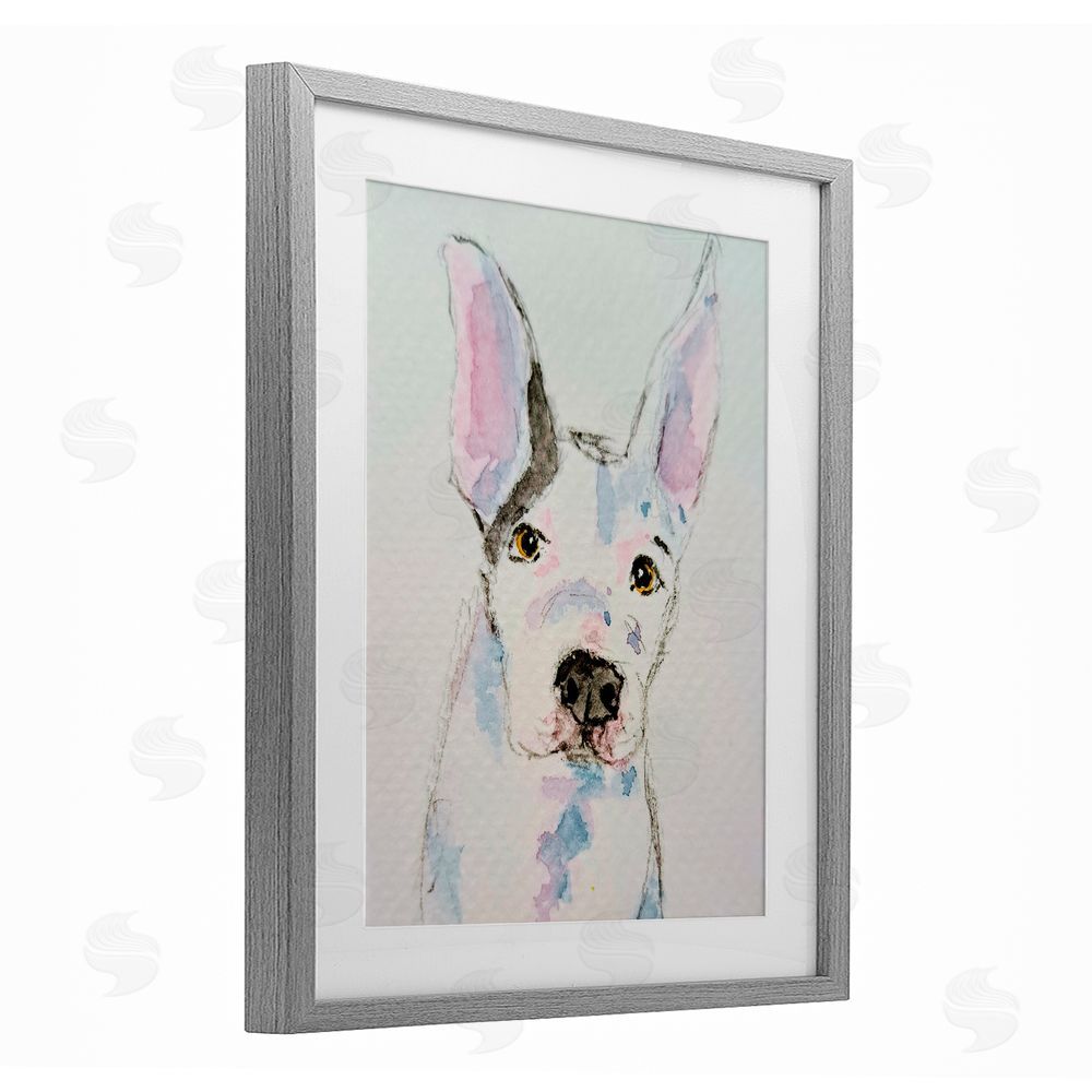 Tatiana Roberts Expressive Dog Sketch Gray Framed Print Under Glass with White Mat Wall Art