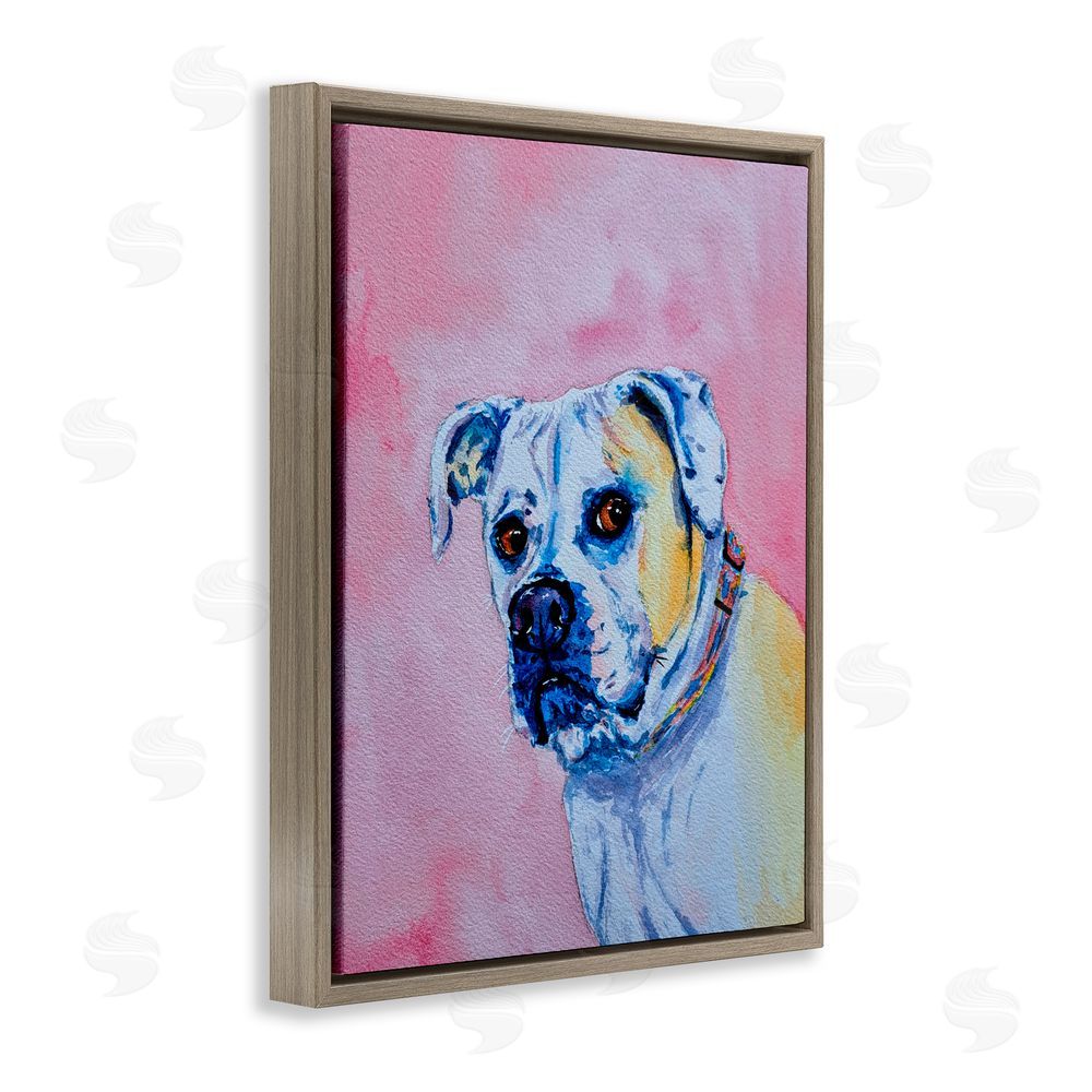 Tatiana Roberts Gazing Dog on Pink Brown Floating Frame Canvas Wall Art Print