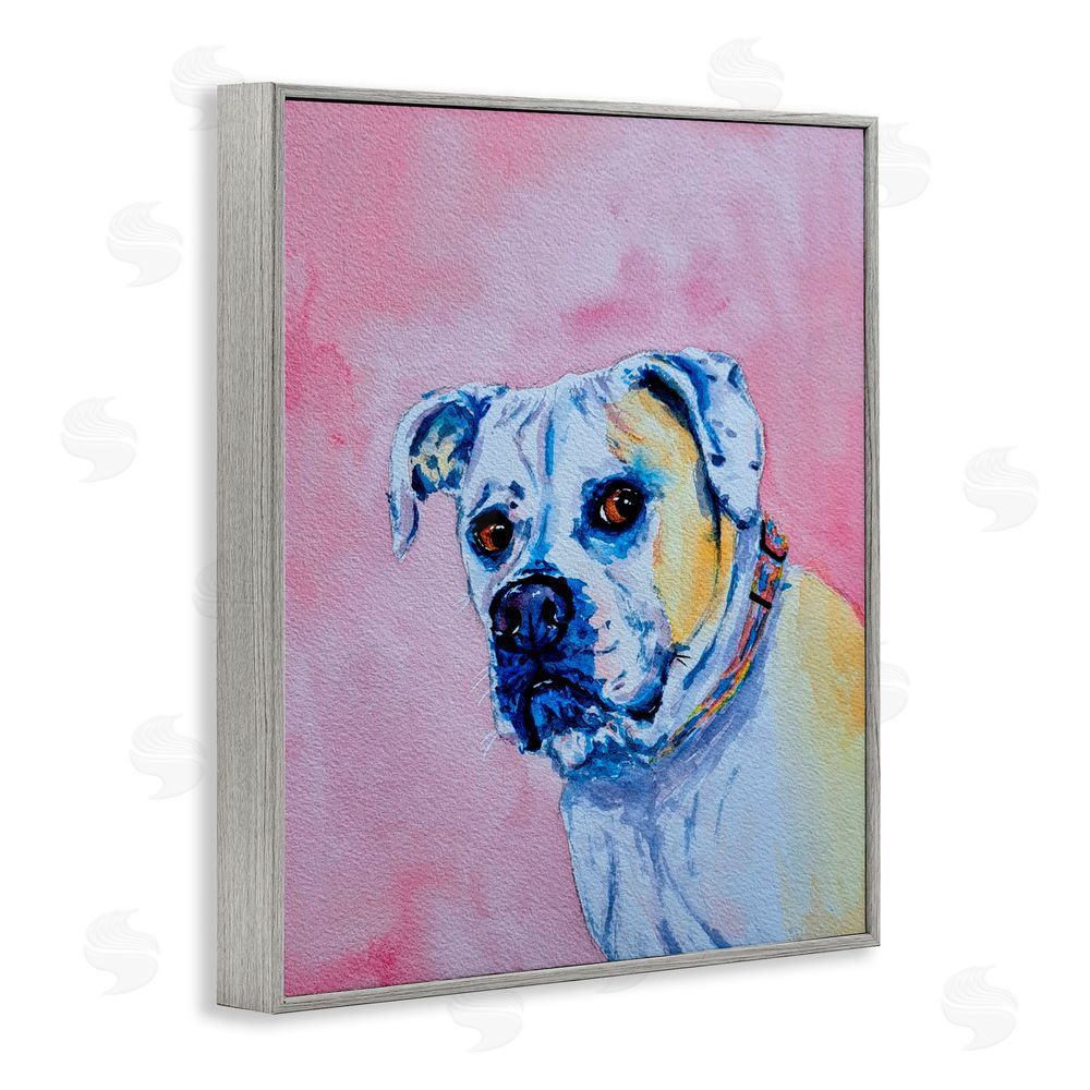 Tatiana Roberts Gazing Dog on Pink Gray Framed Giclee Wall Art Print
