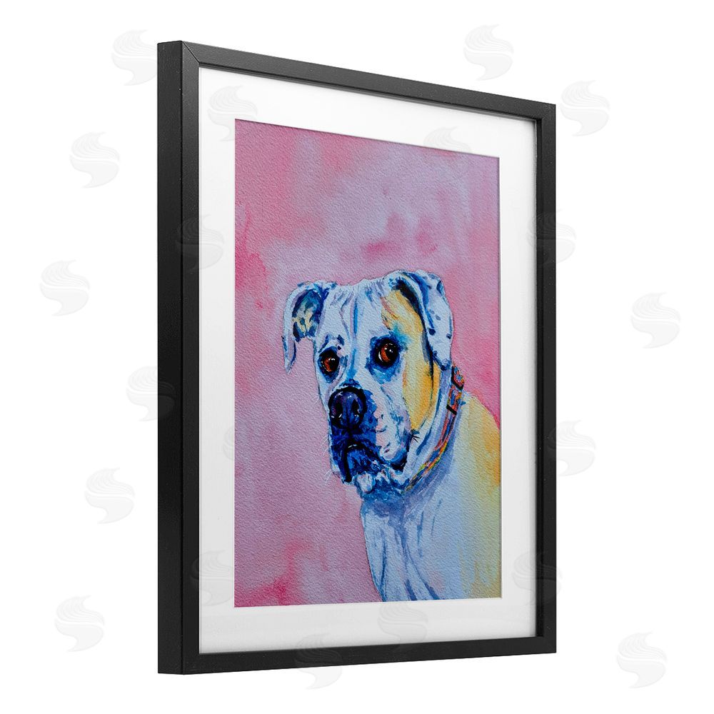 Tatiana Roberts Gazing Dog on Pink Black Framed Print Under Glass with White Mat Wall Art