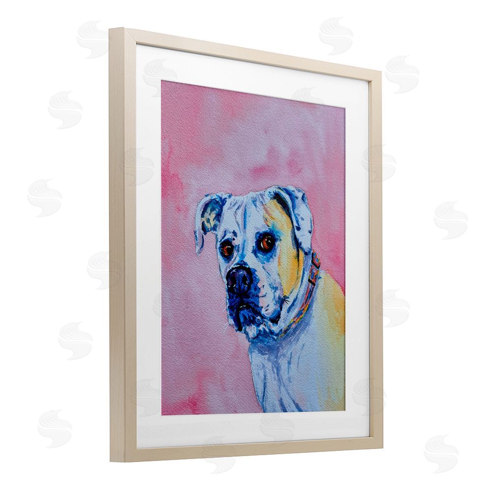 Tatiana Roberts Gazing Dog on Pink Birch Framed Print Under Glass with White Mat Wall Art