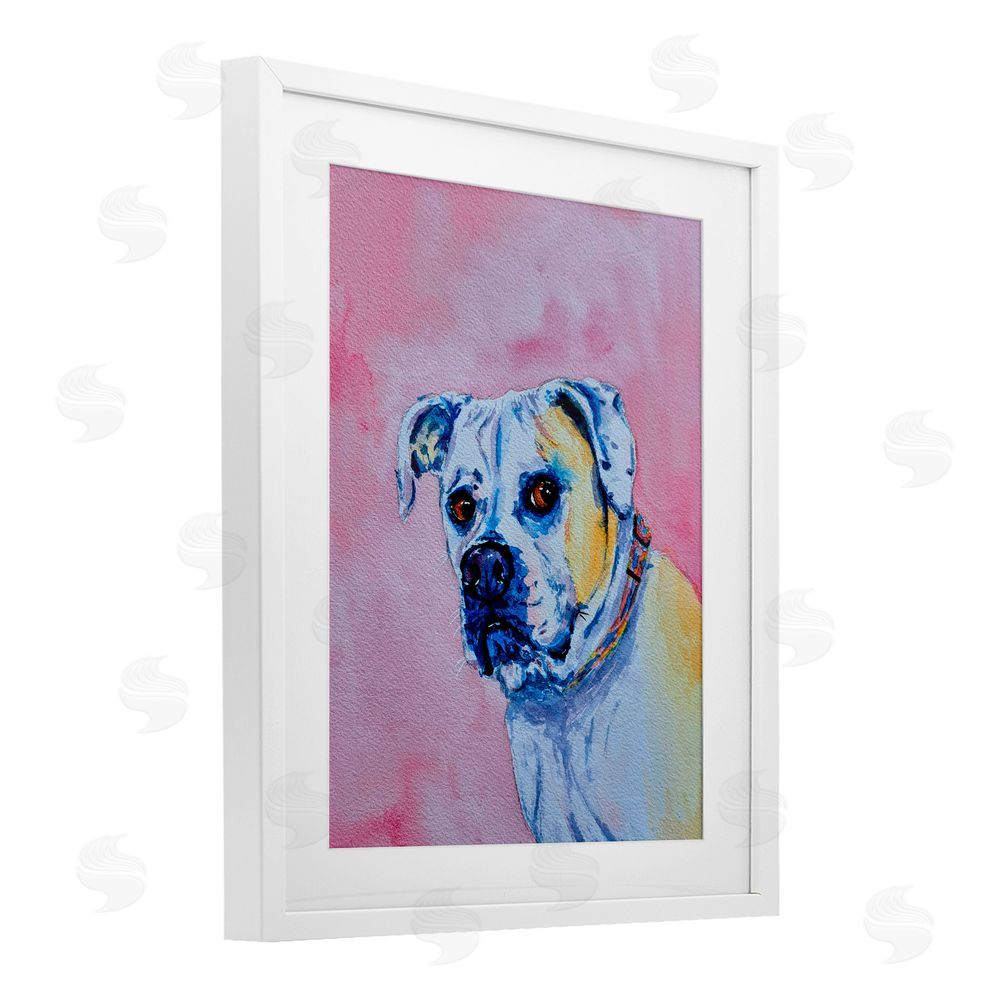 Tatiana Roberts Gazing Dog on Pink White Framed Print Under Glass with Mat Wall Art
