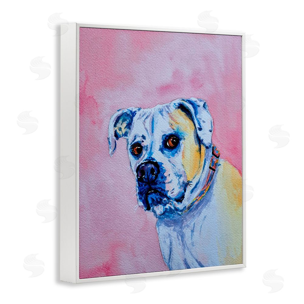 Tatiana Roberts Gazing Dog on Pink White Framed Giclee Wall Art Print
