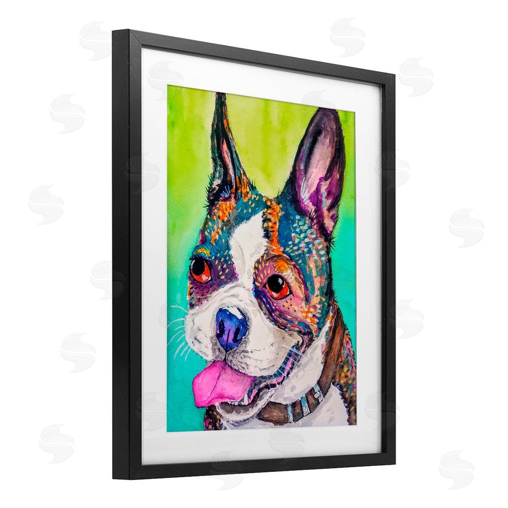Tatiana Roberts Bright & Vibrant French Bulldog Black Framed Print Under Glass with White Mat Wall Art