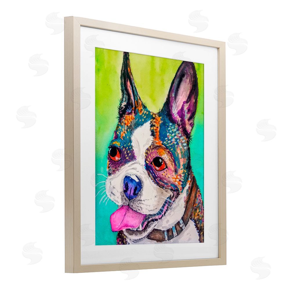 Tatiana Roberts Bright & Vibrant French Bulldog Birch Framed Print Under Glass with White Mat Wall Art
