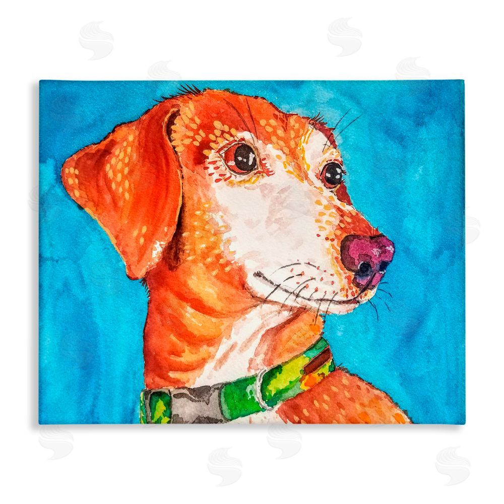 Tatiana Roberts Bold Orange Dog on Blue Canvas Wall Art Print