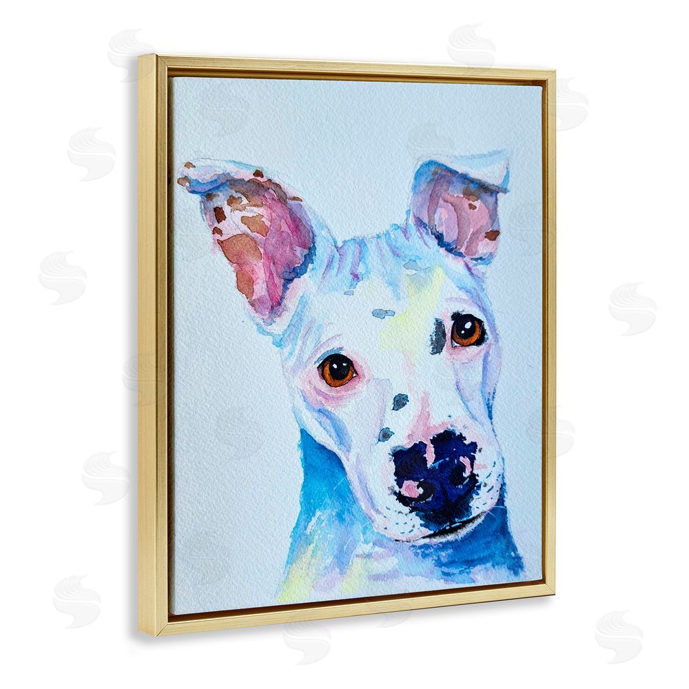 Tatiana Roberts White Pup Watercolor Portrait Gold Floating Frame Canvas Wall Art Print