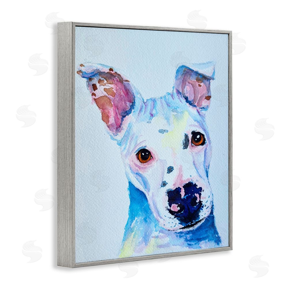 Tatiana Roberts White Pup Watercolor Portrait Gray Framed Giclee Wall Art Print