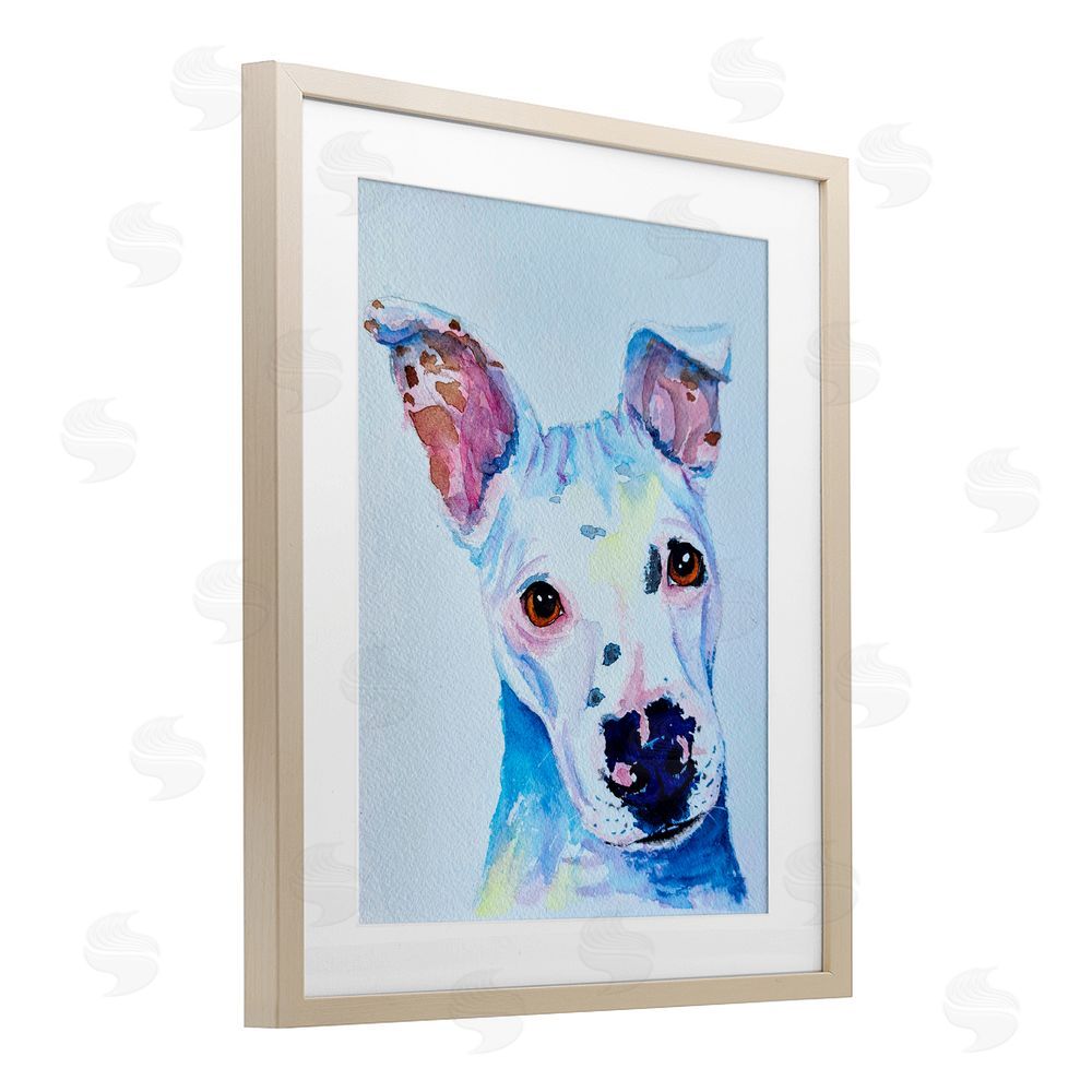 Tatiana Roberts White Pup Watercolor Portrait Birch Framed Print Under Glass with White Mat Wall Art