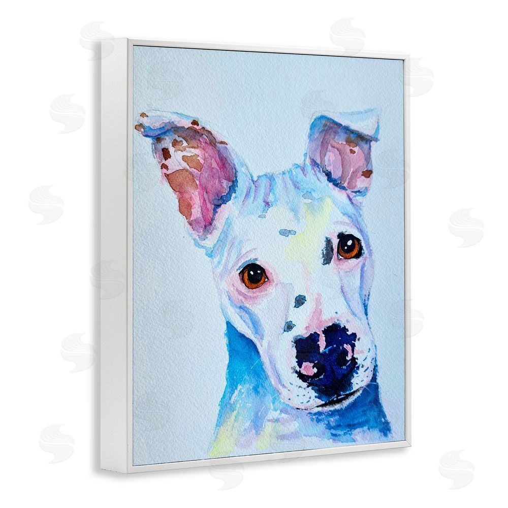 Tatiana Roberts White Pup Watercolor Portrait White Framed Giclee Wall Art Print