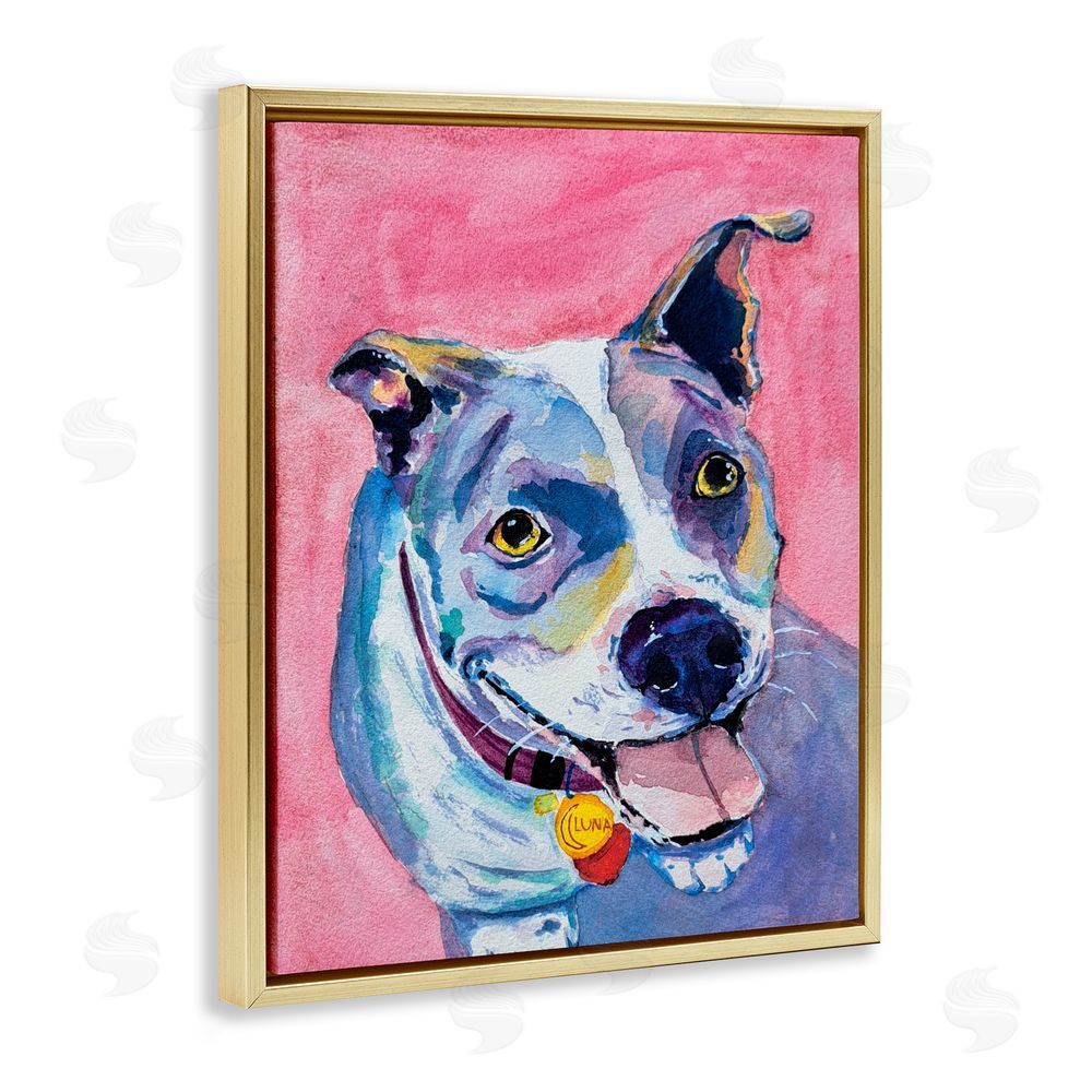 Tatiana Roberts Happy Dog Expression Gold Floating Frame Canvas Wall Art Print