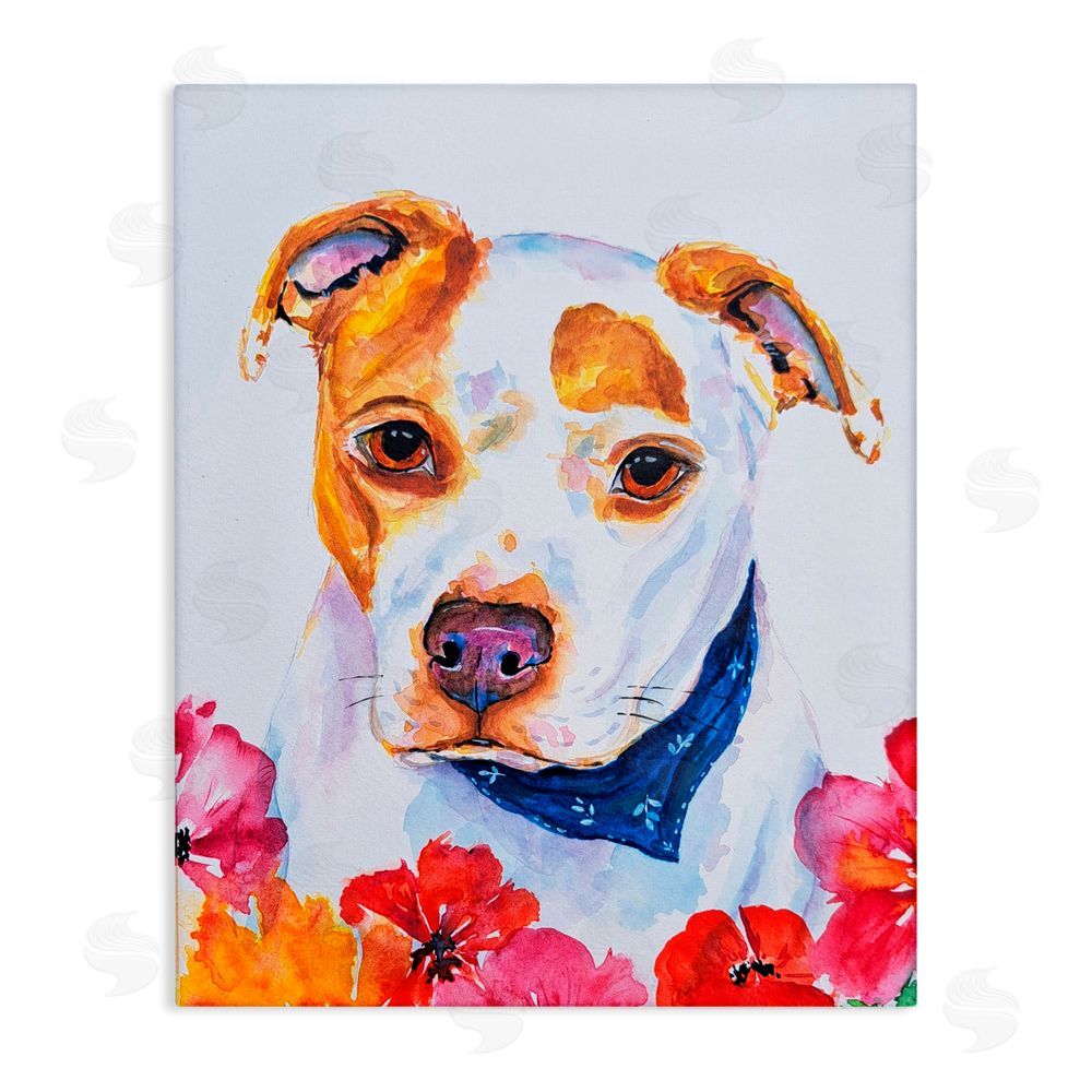 Tatiana Roberts Spotted Puppy with Blossoms Canvas Wall Art Print