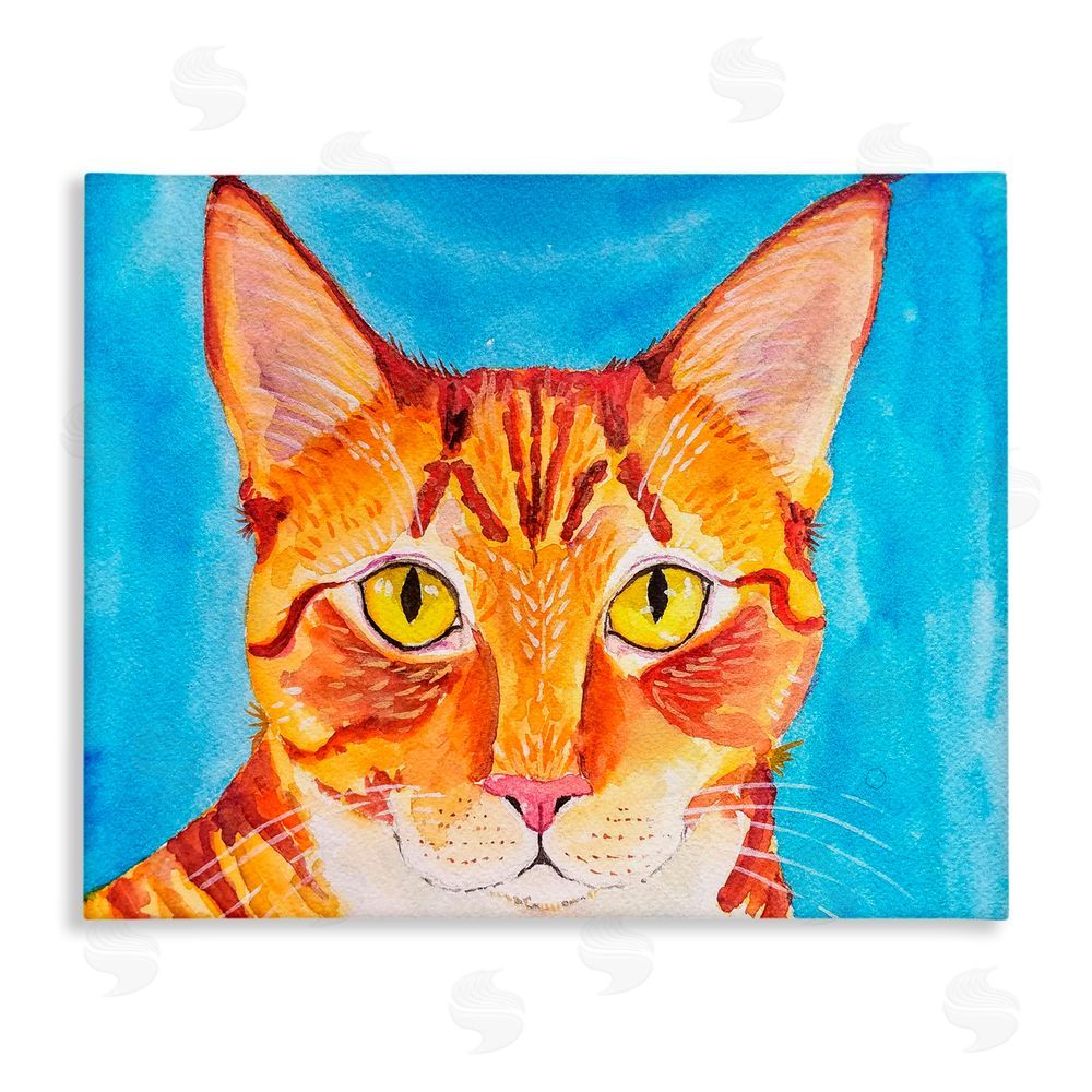 Tatiana Roberts Bold Orange Cat on Blue Canvas Wall Art Print