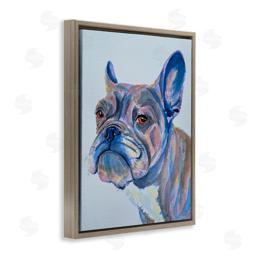 Tatiana Roberts Bulldog Watercolor Portrait Brown Floating Frame Canvas Wall Art Print