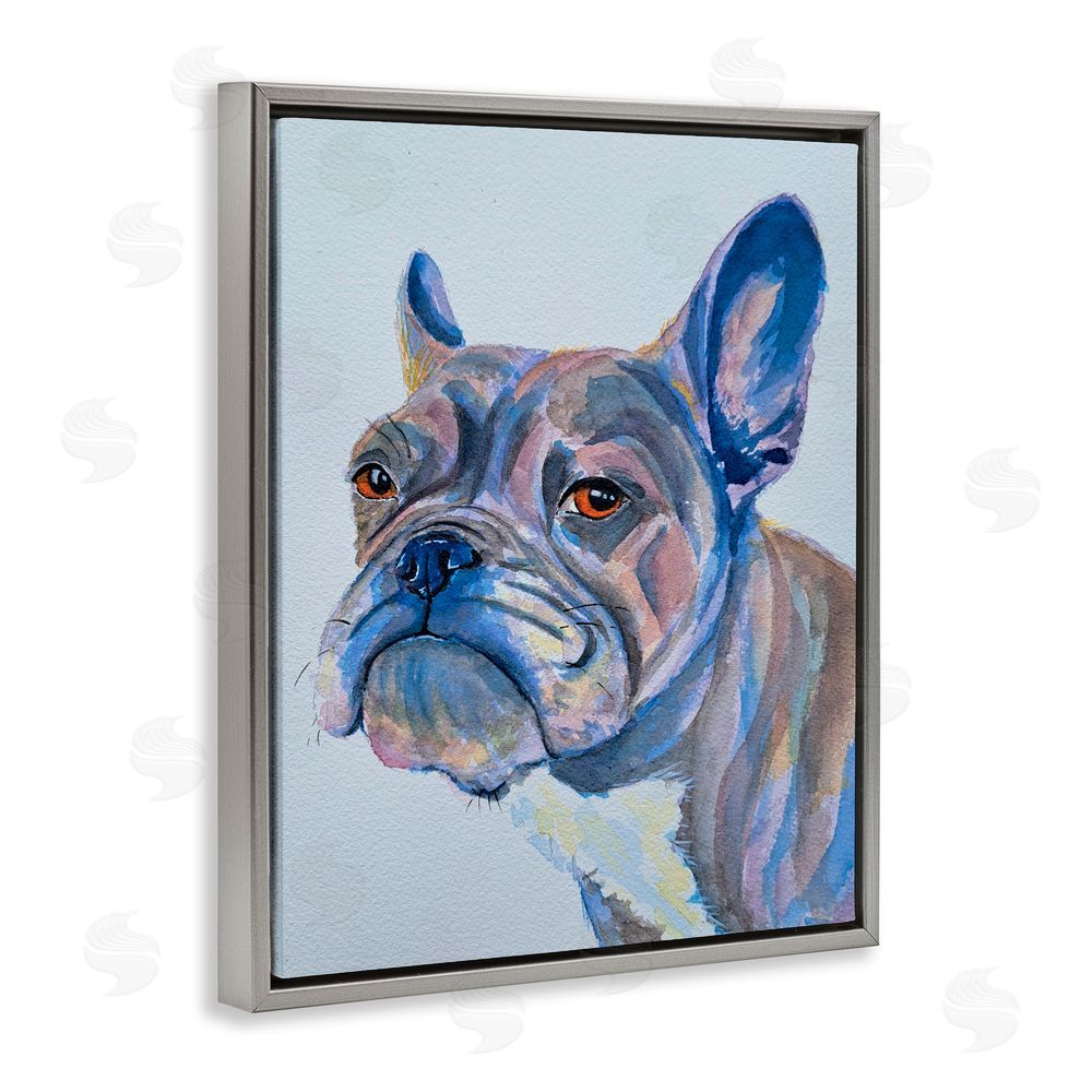 Tatiana Roberts Bulldog Watercolor Portrait Gray Floating Frame Canvas Wall Art Print