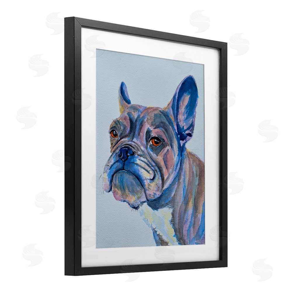 Tatiana Roberts Bulldog Watercolor Portrait Black Framed Print Under Glass with White Mat Wall Art