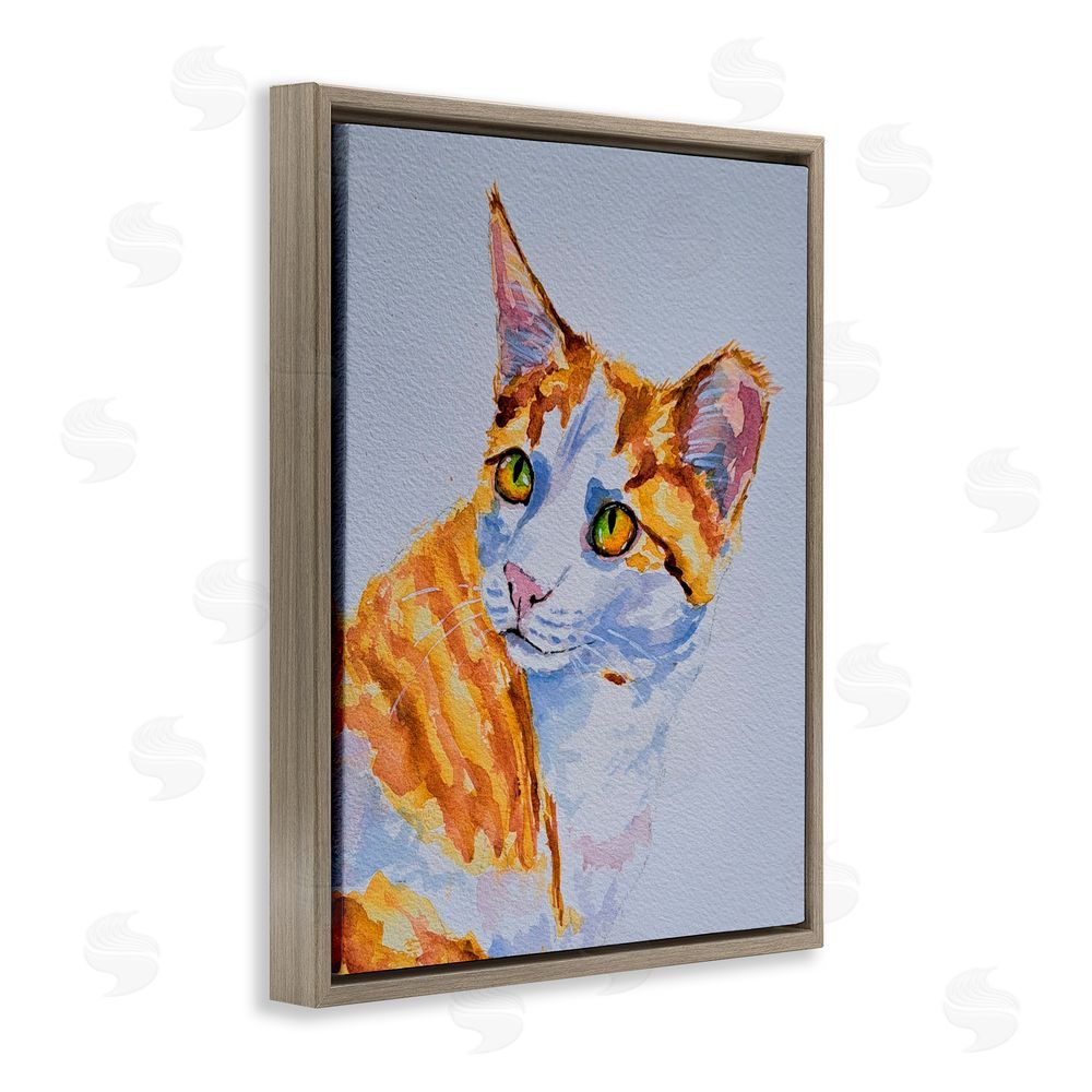 Tatiana Roberts Orange Cat Expression Brown Floating Frame Canvas Wall Art Print