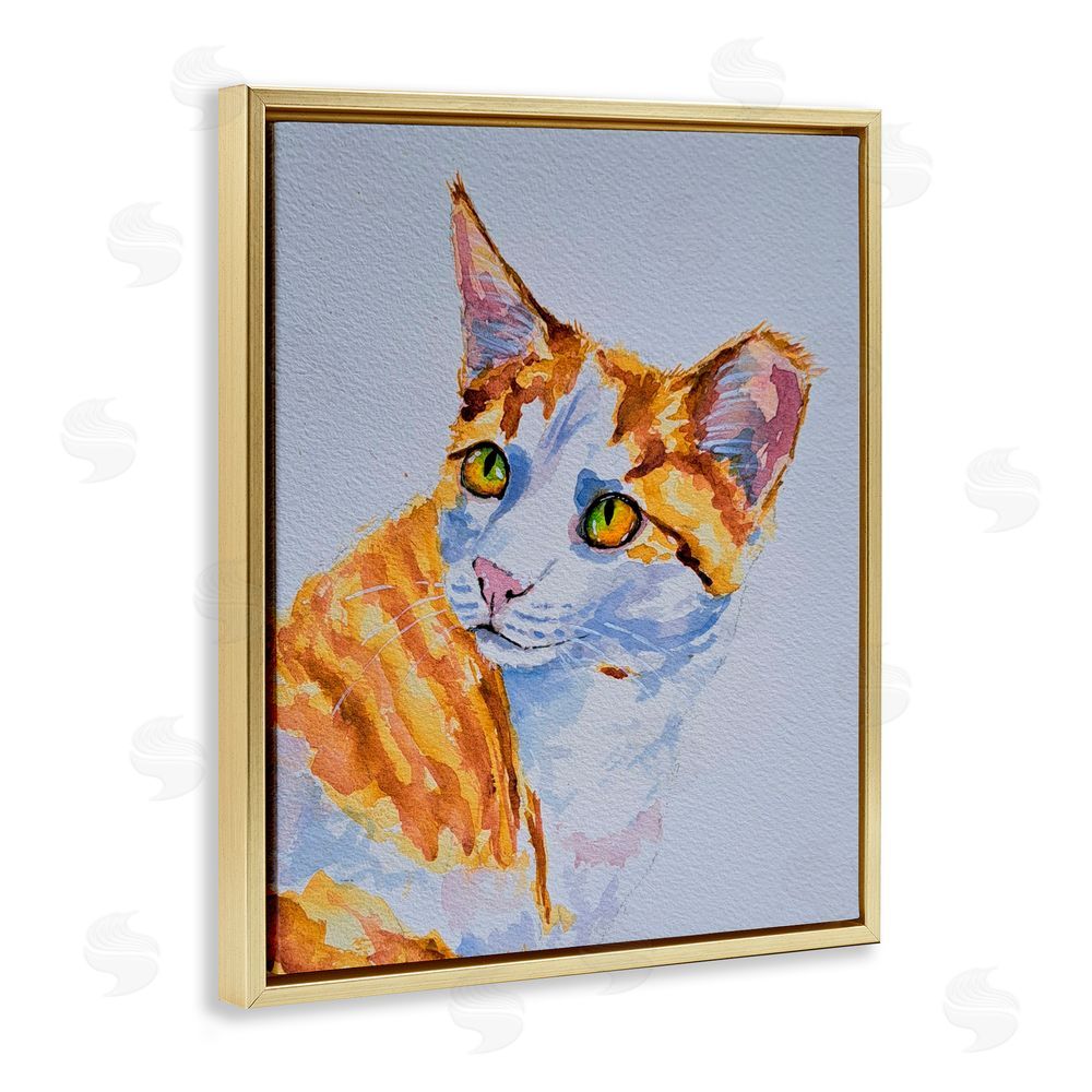 Tatiana Roberts Orange Cat Expression Gold Floating Frame Canvas Wall Art Print