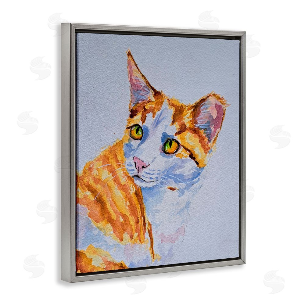 Tatiana Roberts Orange Cat Expression Gray Floating Frame Canvas Wall Art Print