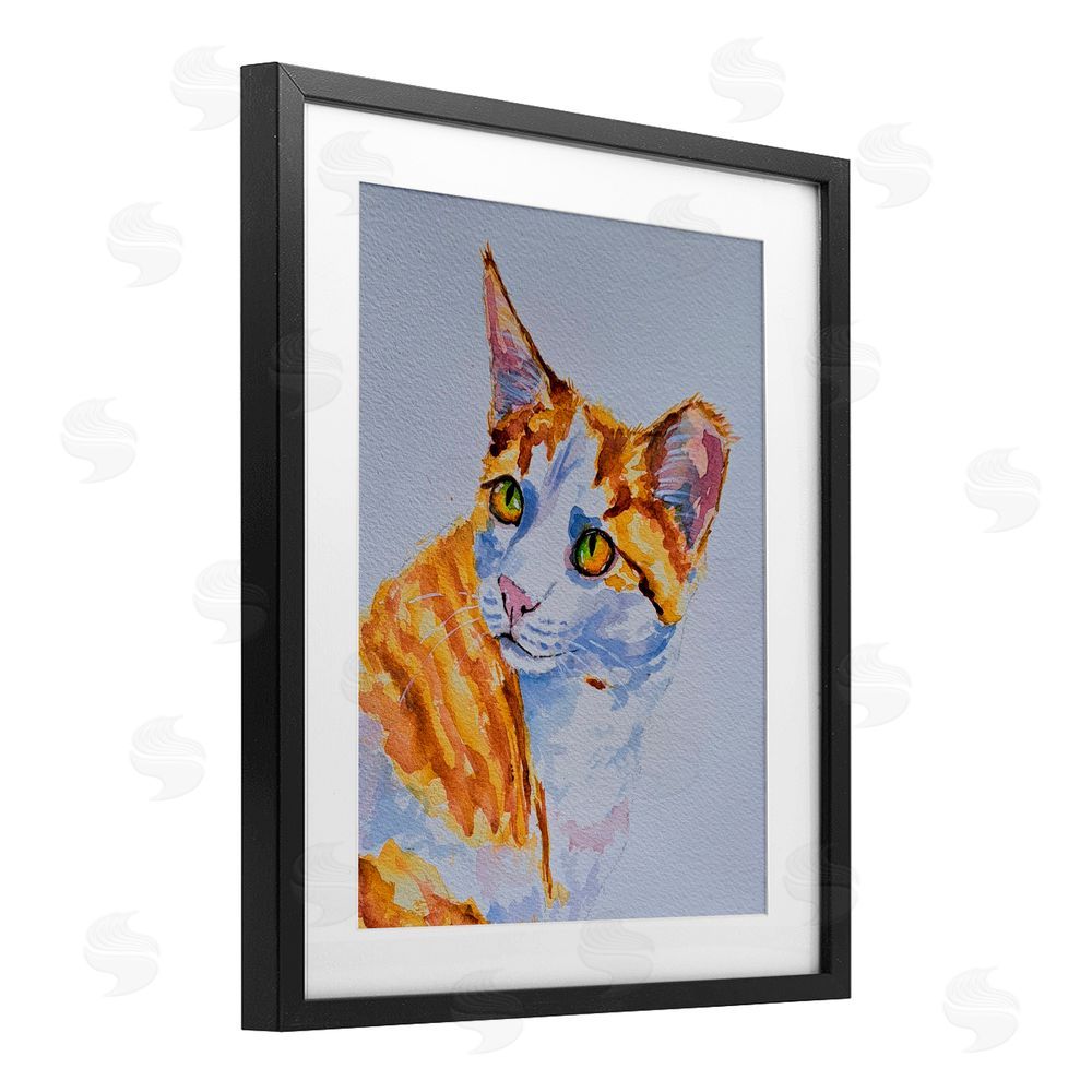 Tatiana Roberts Orange Cat Expression Black Framed Print Under Glass with White Mat Wall Art